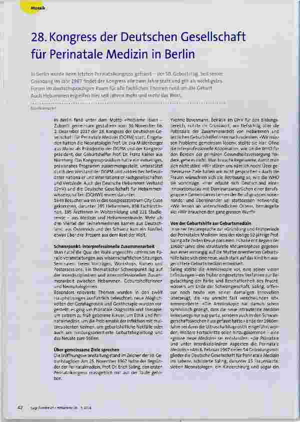 Vorschauseite 1: 28. Kongress der Deutschen Gesellschaft für Perinatale Medizin in Berlin
