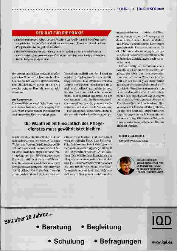 Vorschauseite 2: BSG zu Häuslicher Krankenpflege in Seniorenresidenz