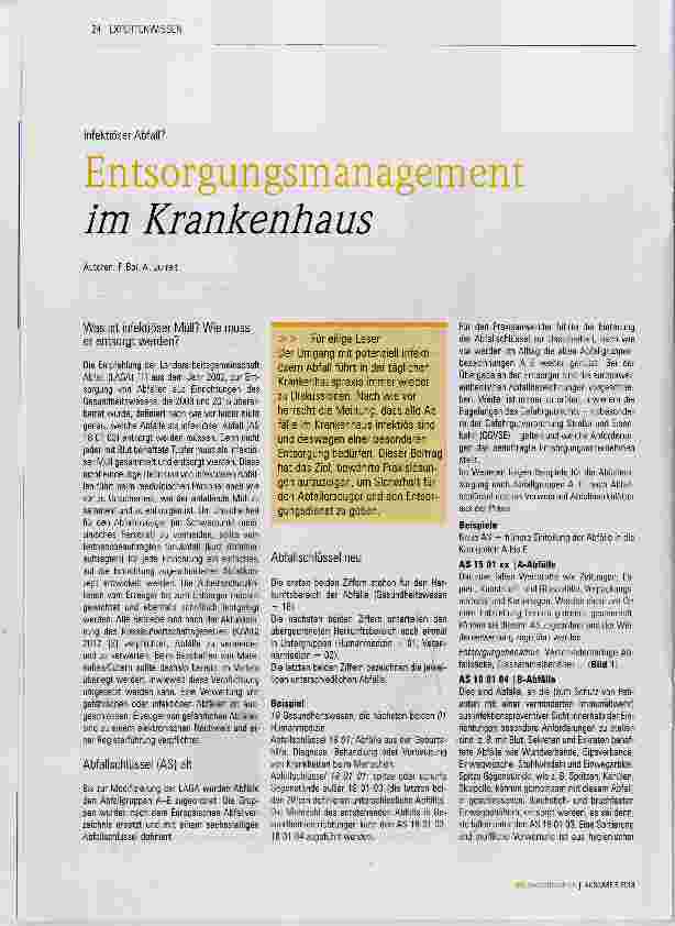 Vorschauseite 1: Entsorgungsmanagement im Krankenhaus