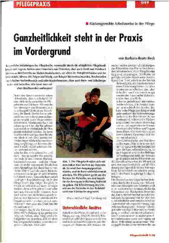 Vorschauseite 1: Ganzheitlichkeit steht in der Praxis im Vordergrund Rückengerechte Arbeitsweise in der Pflege