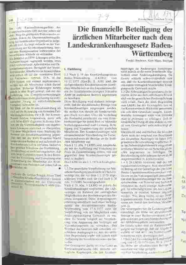 Vorschauseite 1: Die finanzielle Beteiligung der ärztlichen Mitarbeiter nach dem Landeskrankenhausgesetz Baden-Württemberg