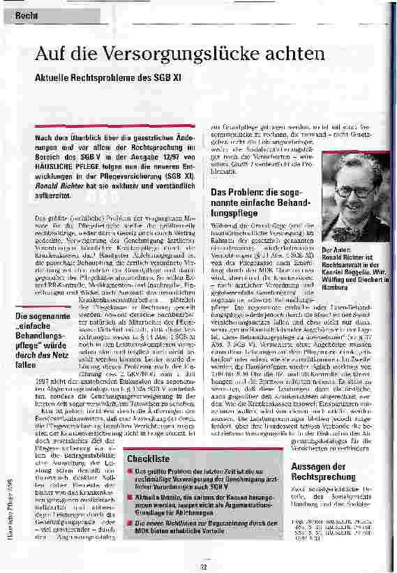 Vorschauseite 1: Auf die Versorgungslücke achten Aktuelle Rechtsprobleme des SGB XI