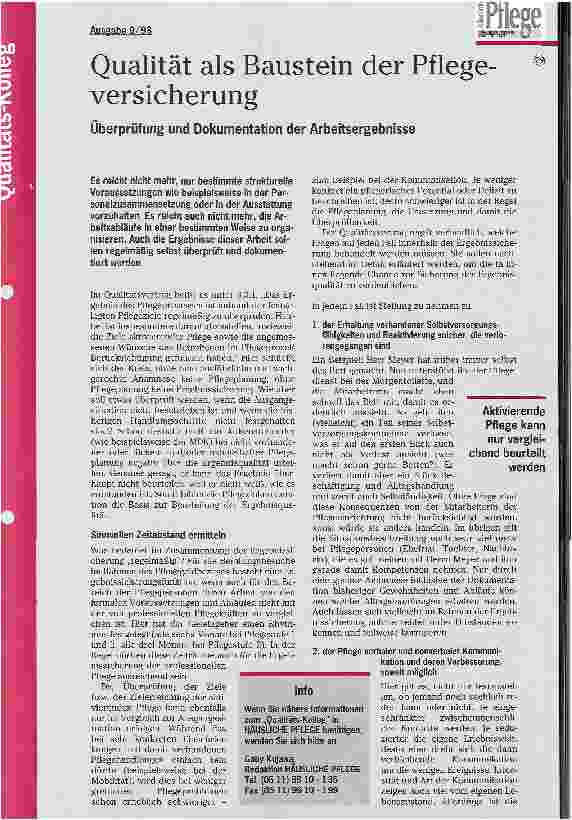 Vorschauseite 1: Qualität als Baustein der Pflegeversicherung Überprüfung und Dokumentation der Arbeitsergebnisse
