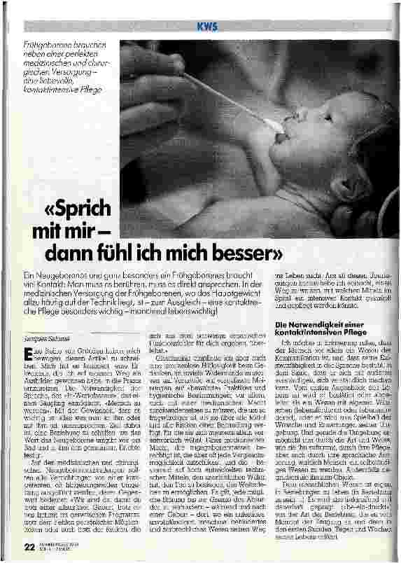 Vorschauseite 1: Sprich mit mirdann fühl ich mich besser / Ein Neugeborenes und ganz besonders ein Frühgeborenes braucht viel Kontakt