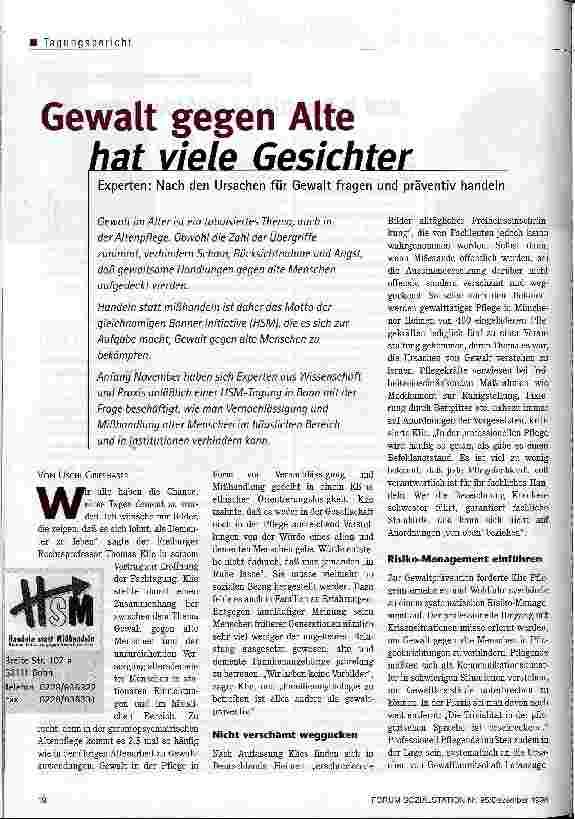 Vorschauseite 1: Gewalt gegen Alte hat viele Gesichter Experten: Nach den Ursachen für Gewalt fragen und präverntiv handeln