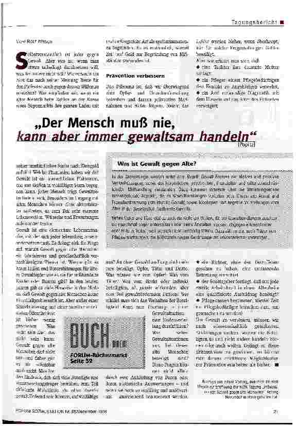 Vorschauseite 4: Gewalt gegen Alte hat viele Gesichter Experten: Nach den Ursachen für Gewalt fragen und präverntiv handeln