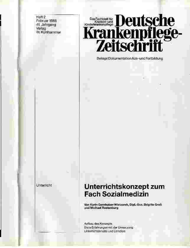 Vorschauseite 1: Unterrichtskonzept zum Fach Sozialmedizin
