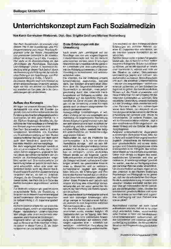 Vorschauseite 2: Unterrichtskonzept zum Fach Sozialmedizin