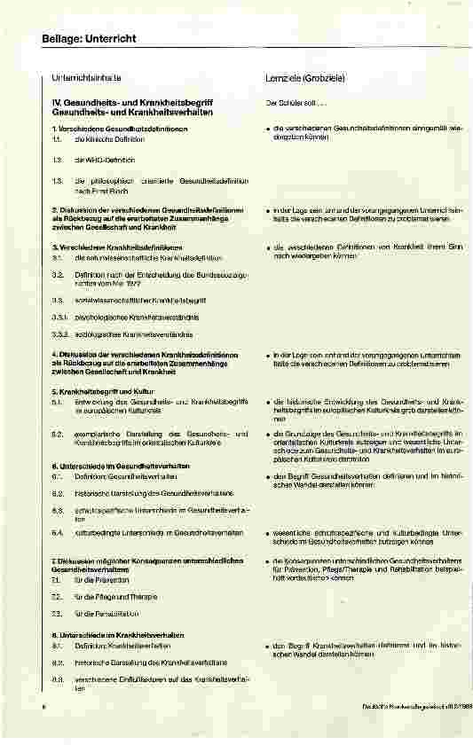 Vorschauseite 6: Unterrichtskonzept zum Fach Sozialmedizin