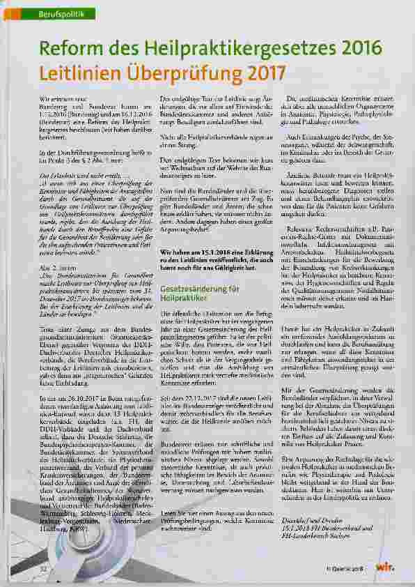 Vorschauseite 1: Reform des Heilpraktikergesetzes 2016 Leitlinien Überprüfung 2017