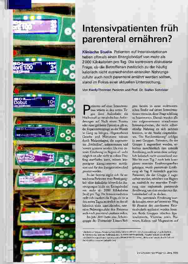 Vorschauseite 1: Intensivpatienten früh parenteral ernähren?