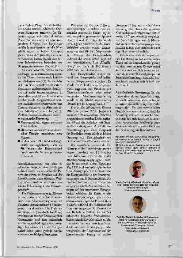 Vorschauseite 2: Intensivpatienten früh parenteral ernähren?