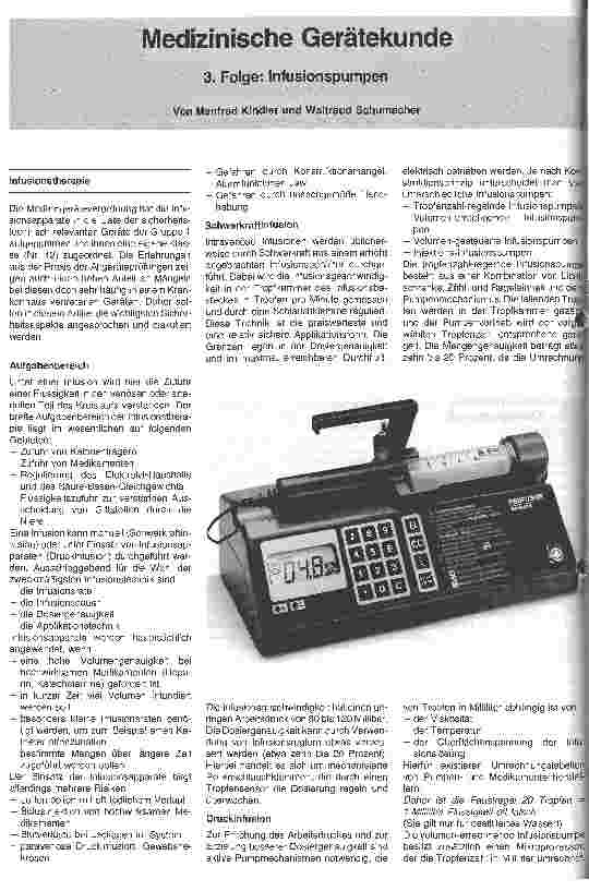 Vorschauseite 1: Medizinische Gerätekunde 3. Folge: Infusionspumpen