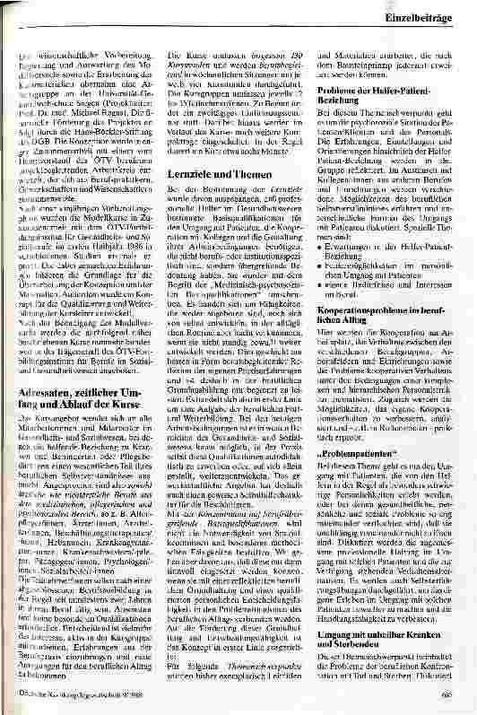 Vorschauseite 2: Medizinisch-psychosoziale Basisqualifikationen Kurzbericht über Verlauf und Ergebnisse eines Modellversuches