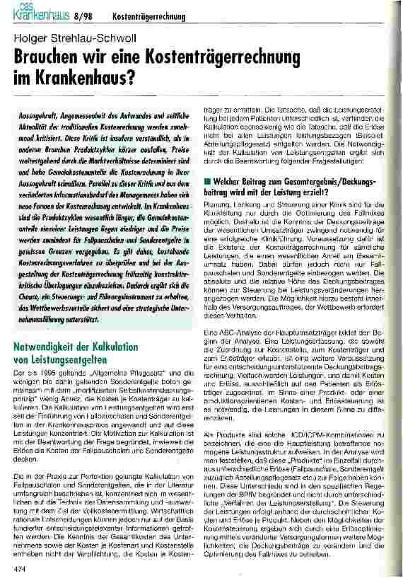 Vorschauseite 1: Brauchen wir eine Kostenträgerrechnung im Krankenhaus?
