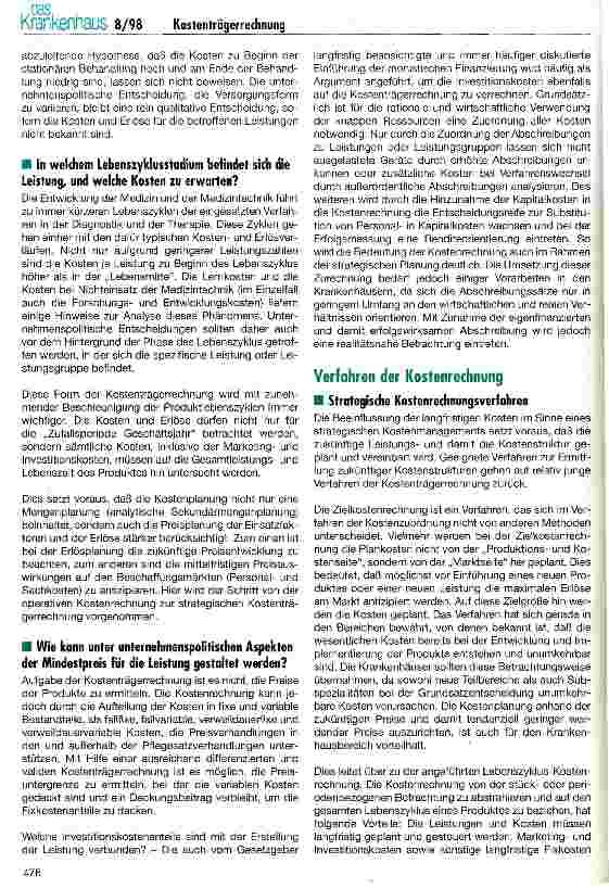 Vorschauseite 3: Brauchen wir eine Kostenträgerrechnung im Krankenhaus?