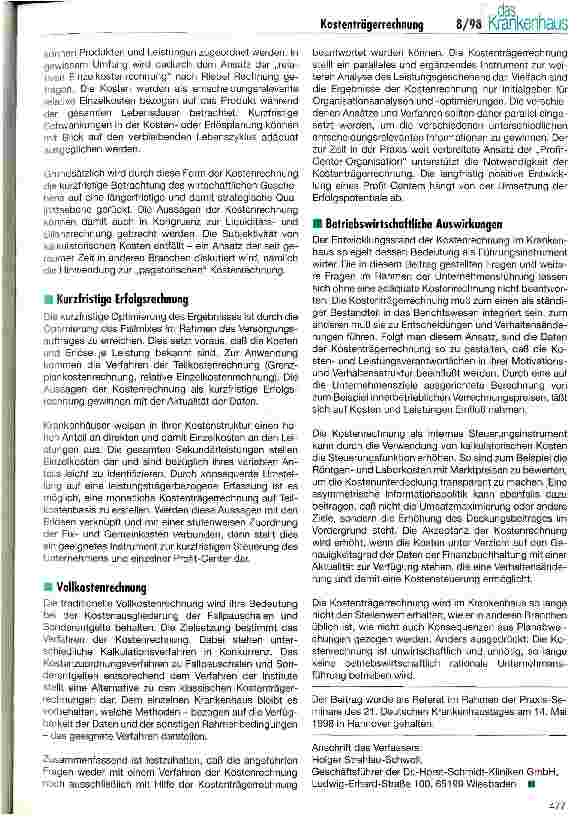 Vorschauseite 4: Brauchen wir eine Kostenträgerrechnung im Krankenhaus?
