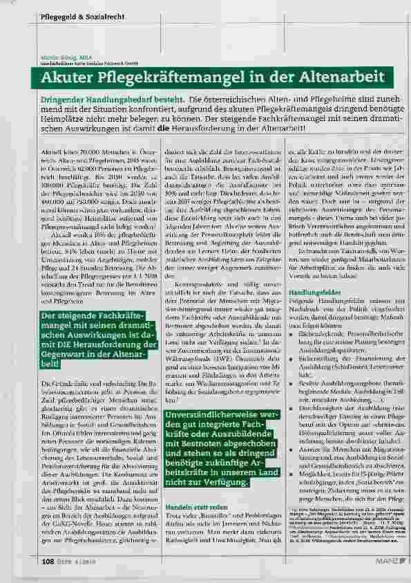 Vorschauseite 1: Akuter Pflegekräftemangel in der Altenarbeit
