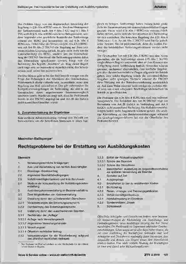 Vorschauseite 1: Rechtsprobleme bei der Erstattung von Ausbildungskosten