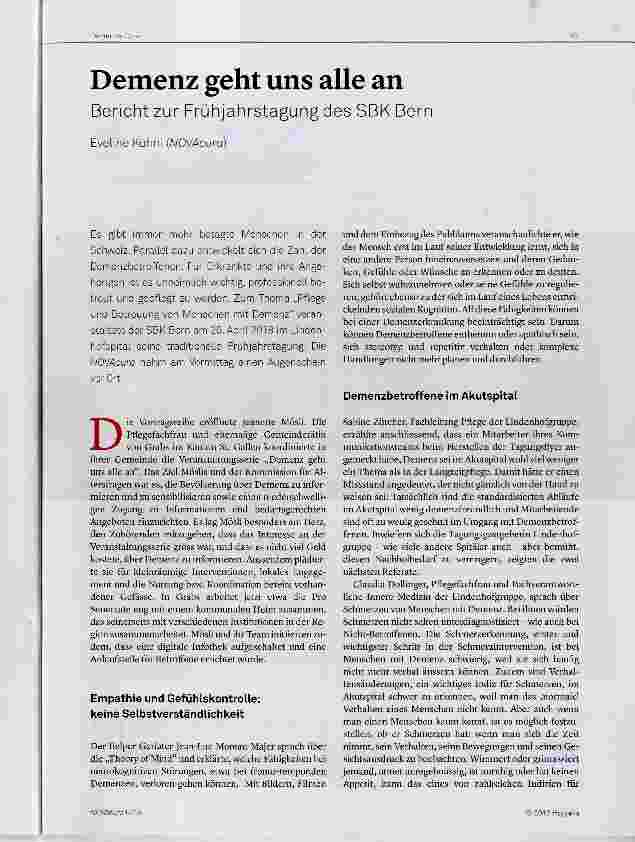 Vorschauseite 1: Demenz geht uns alle an Bericht zur Frühjahrstagung des SBK Bern