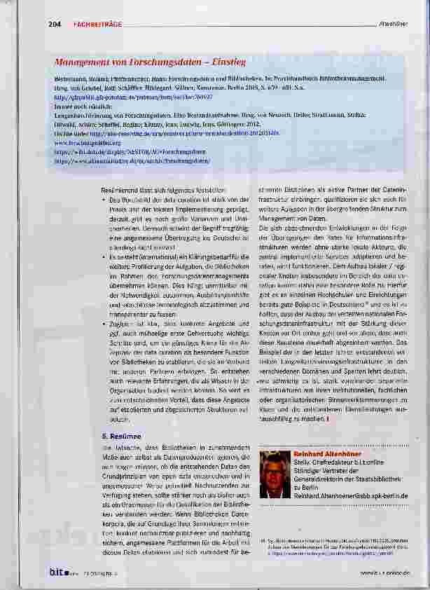 Vorschauseite 6: „Data Curation“ als Leitbegriff für eine neue Facette im bibliothekarischen Berufsbild