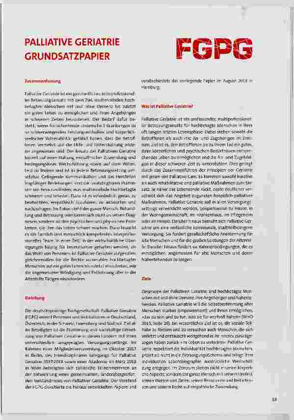 Vorschauseite 1: PALLIATIVE GERIATRIE GRUNDSATZPAPIER