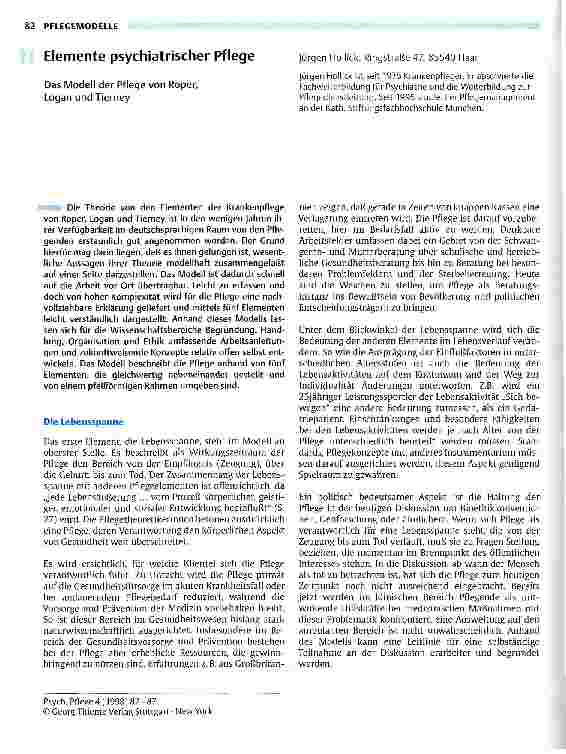 Vorschauseite 1: Elemente psychiatrischer Pflege Das Modell der Pflege von Roper, Logan und Tierney