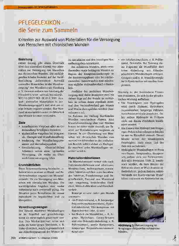 Vorschauseite 1: PFLEGELEXIKONdie Serie zum Sammeln Kriterien zur Auswahl von Materialien für die Versorgung von Menschen mit chronischen Wunden
