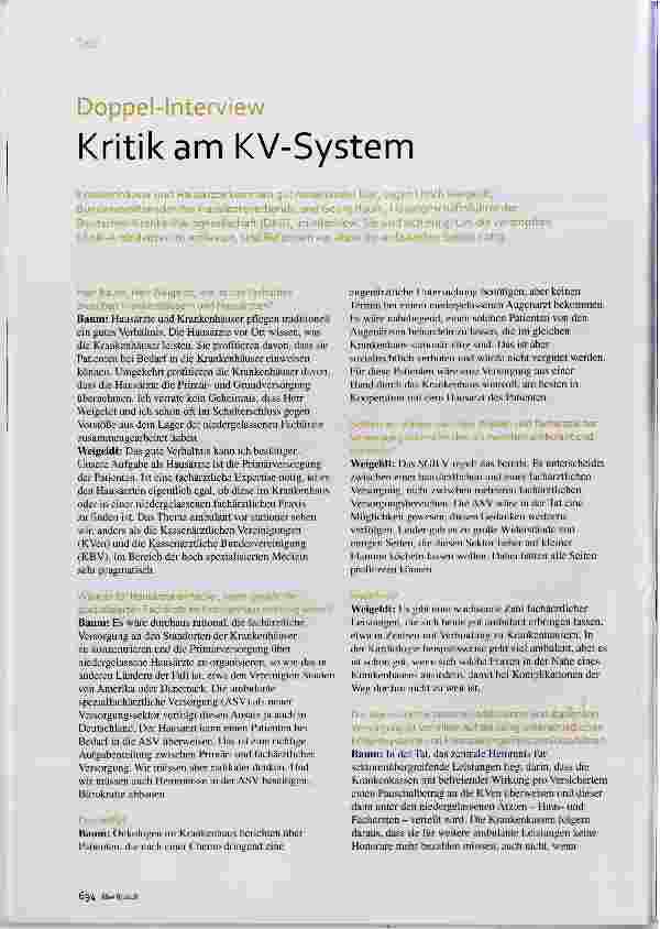Vorschauseite 1: Doppel-Interview Kritik am KV-System