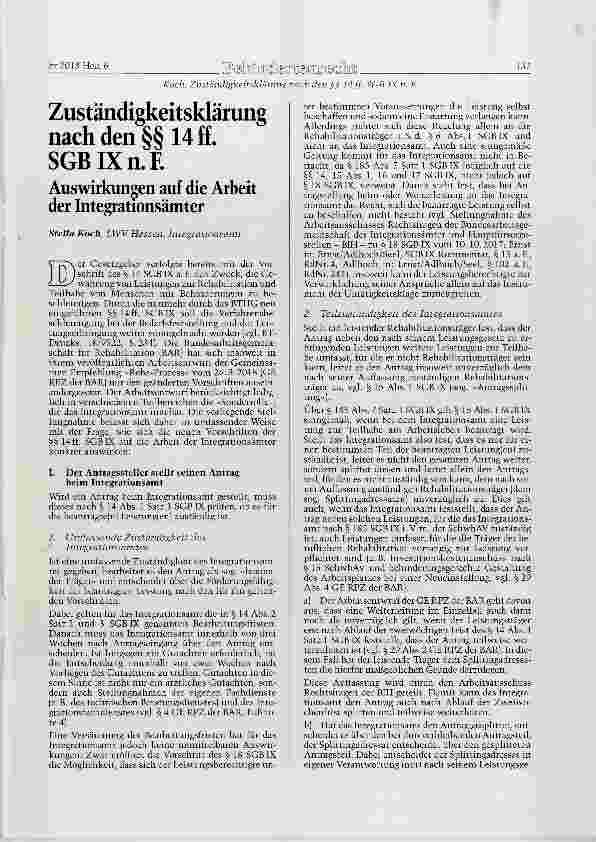 Vorschauseite 1: Zuständigkeitsklärung nach den §§ 14 ff. SGB IX n. E