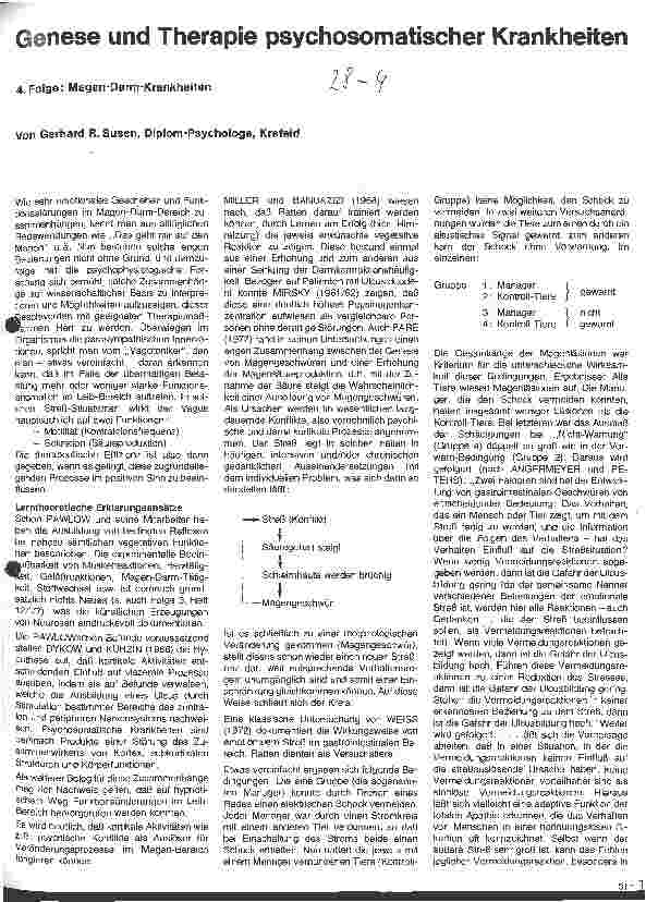 Vorschauseite 1: Genese und Therapie psychosomatischer Krankheiten 4. Folge: Magen-Darm-Krankheiten