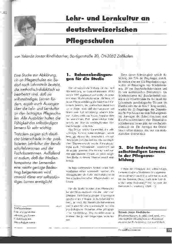 Vorschauseite 1: Lehrund Lernkultur an deutschschweizerischen Pflegeschulen