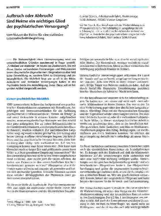 Vorschauseite 1: Aufbruch oder Abbruch? Sind Heime ein wichtiges Glied der psychiatrischen Versorgung?