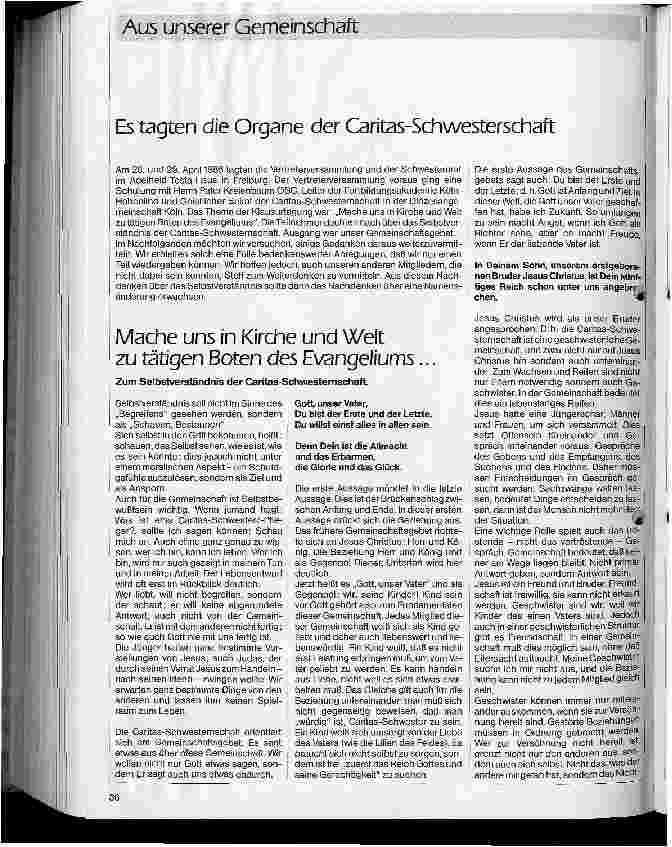 Vorschauseite 1: Es tagten die Organe der Caritas-Schwesterschaft