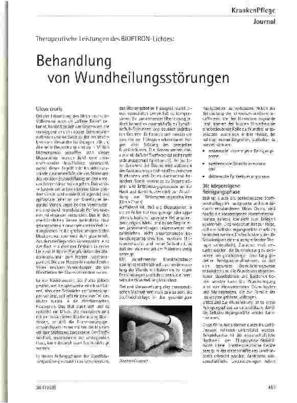 Vorschauseite 1: Behandlung von Wundheilungsstörungen Therapeutische Leistungen des BIOPTRON-Lichtes