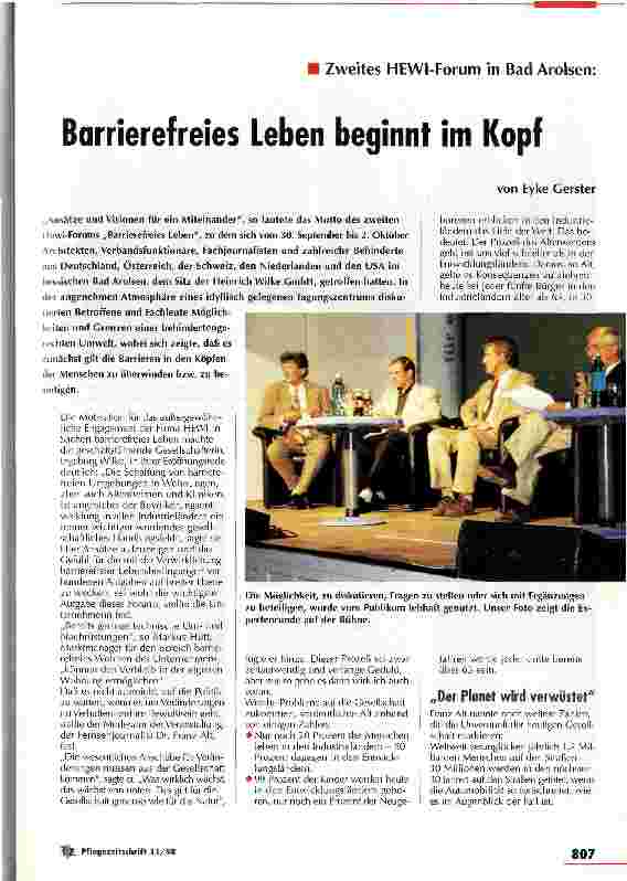 Vorschauseite 1: Barrierefreies Leben beginnt im Kopf Zweites HEWI-Forum in Bad Arolsen