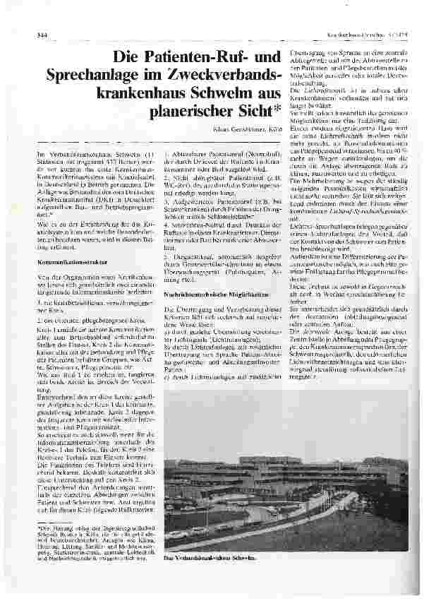 Vorschauseite 1: Die Patienten-Rufund Sprechanlage im Zweckverbandskrankenhaus Schwelm aus planerischer Sicht