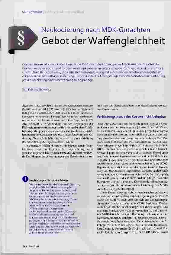 Vorschauseite 1: Neukodierung nach MDK-Gutachten Gebot der Waffengleichheit