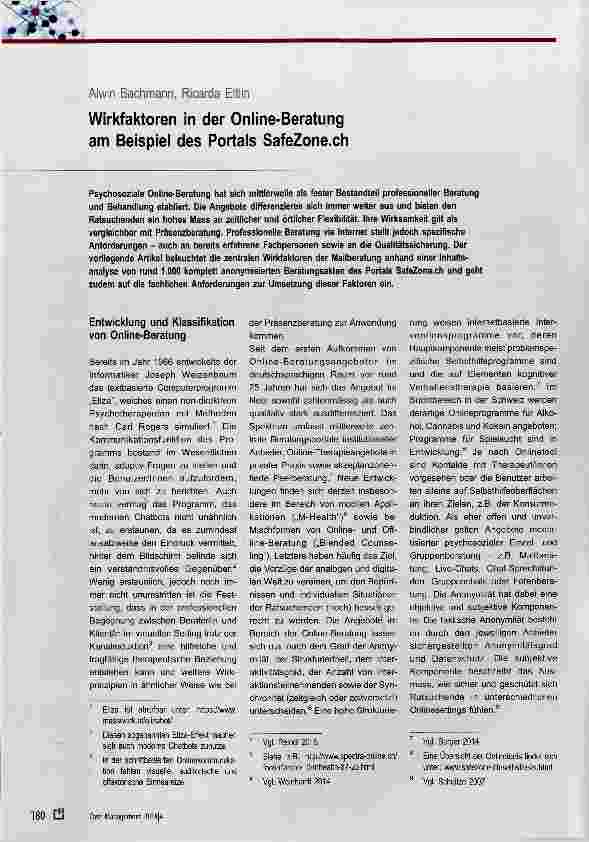 Vorschauseite 1: Wirkfaktoren in der Online-Beratung am Beispiel des Portals SafeZone.ch