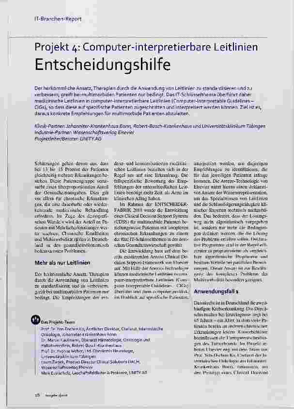 Vorschauseite 1: Projekt 4: Computer-interpretierbare Leitlinien Entscheidungshilfe
