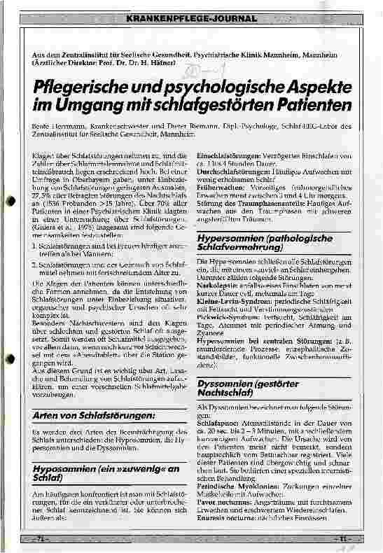 Vorschauseite 1: Pflegerische und psychologische Aspekte im Umgang mit schlafgestörten Patienten
