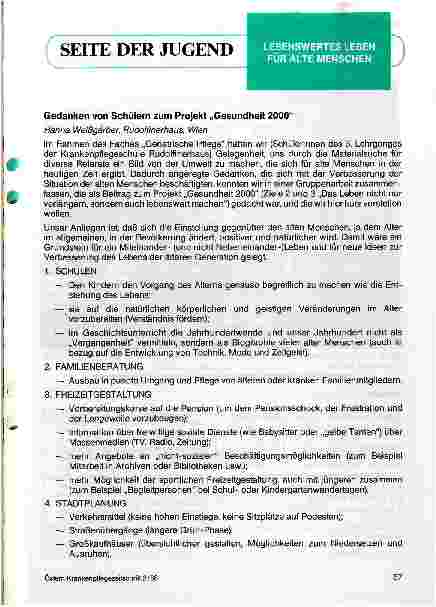 Vorschauseite 1: Gedanken von Schülern zum Projekt Gesundheit 2000