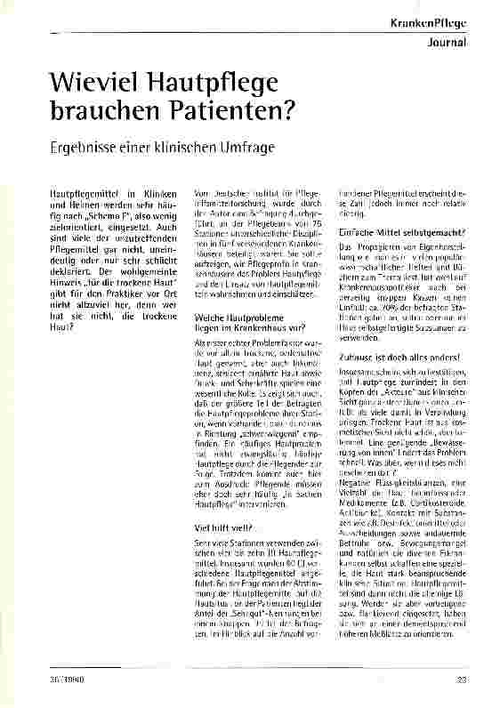 Vorschauseite 1: Wieviel Hautpflege brauchen Patienten? Ergebnisse einer klinischen Umfrage