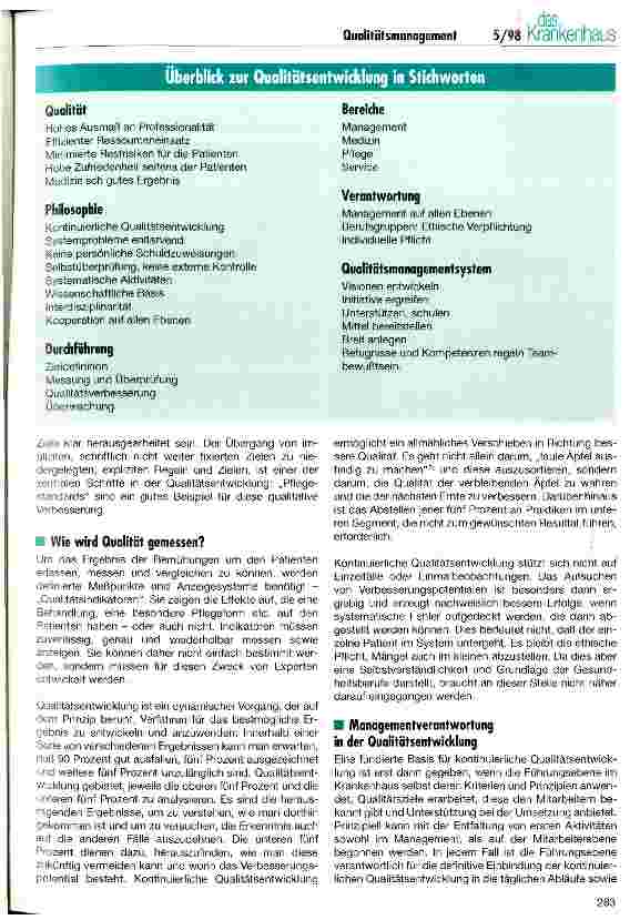 Vorschauseite 3: Kontinuierliche Qualitätsentwicklung im Gesundheitswesen BMG legt Wegweiser Qualitätsmanagement im Krankenhaus vor