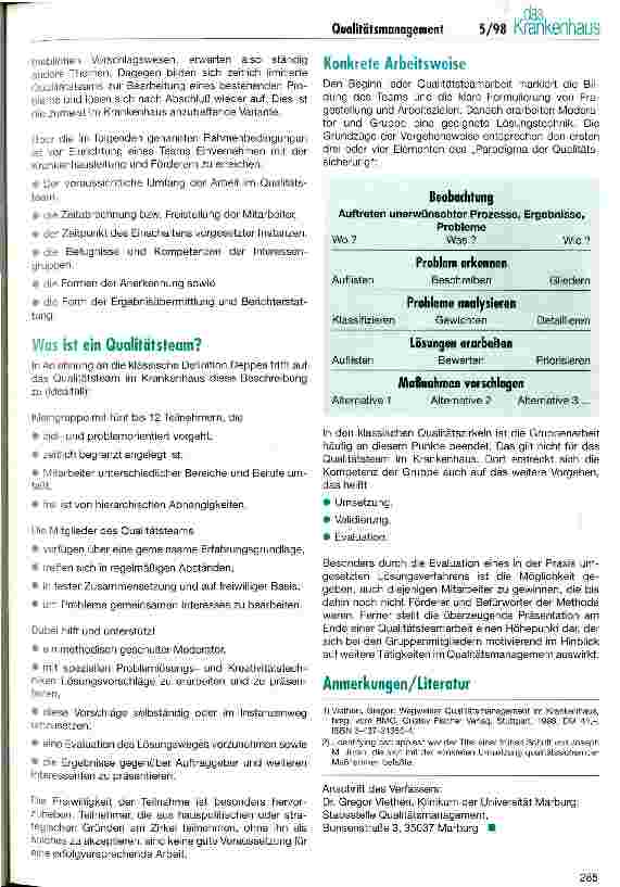 Vorschauseite 5: Kontinuierliche Qualitätsentwicklung im Gesundheitswesen BMG legt Wegweiser Qualitätsmanagement im Krankenhaus vor