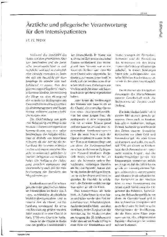 Vorschauseite 1: Ärztliche und pflegerische Veranrwortung für den Intensivpatienten