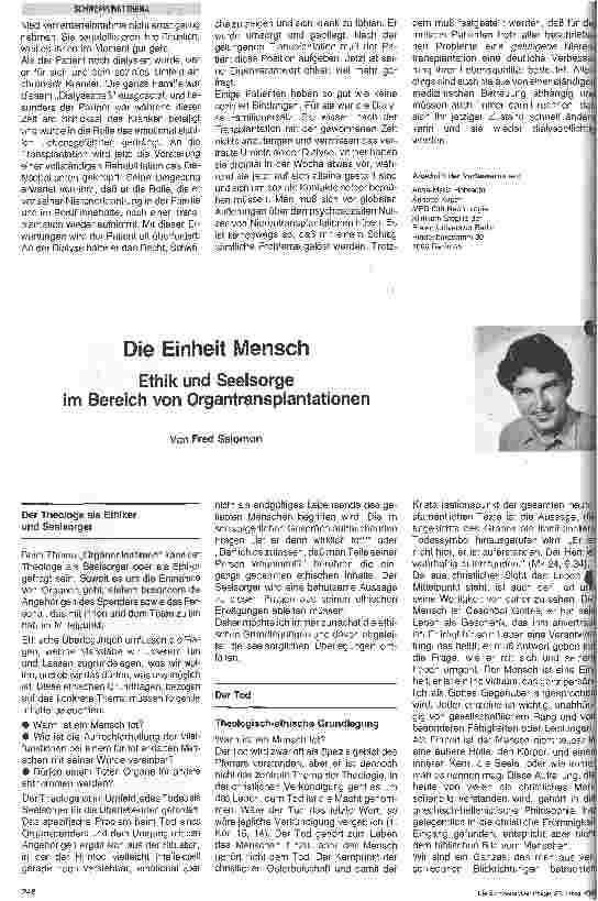 Vorschauseite 1: Ethik und Seelsorge im Bereich vor Organtransplantationen