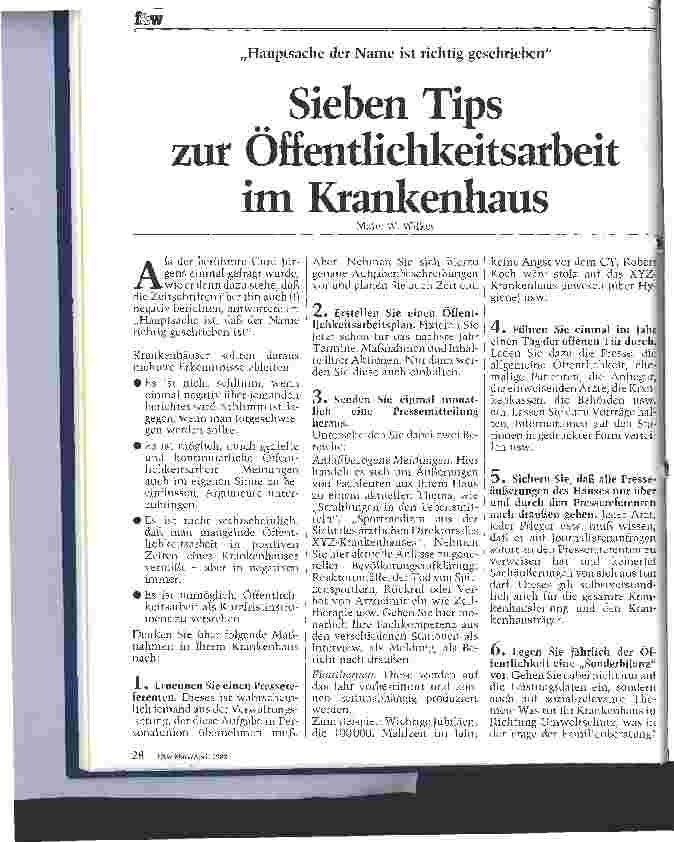 Vorschauseite 1: Sieben Tips zur Öffentlichkeitsarbeit im Krankenhaus Hauptsache der Name ist richtig geschrieben