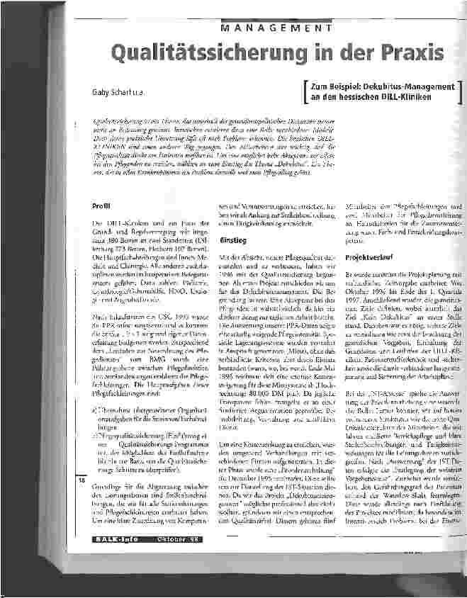 Vorschauseite 1: Qualitätssicherung in der Praxis Z.B.:Dekubitus-Management an den Hessischen DILL-Kliniken