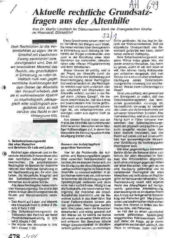 Vorschauseite 1: Aktuelle rechtliche Grundsatzfragen aus der Altenhilfe